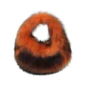 Fashionable faux raccoon fur handbag with orange and black gradient for Y2K style - Orange