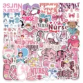 Pink nurse sticker pack cute bow stethoscope laptop water bottle waterproof decal 50pcs - Pink Bow Nurse (YCK029) / 50 Pieces/Pack