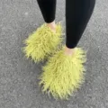 Vibrant lime green fluffy Mongolian faux fur slides for stylish and cozy indoor comfort - 40/41 / Matcha Green