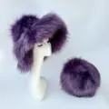 Ensemble chapeau cloche en fausse fourrure violette et sac boule assorti pour l'hiver - Ensemble violet aubergine