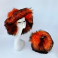 Ensemble chapeau cloche et sac rond en fausse fourrure de rachat orange et noir - Ensemble Orange