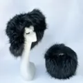 Élégant chapeau cloche en fausse fourrure noire et ensemble de sac à main rond assorti - Ensemble Gris Foncé