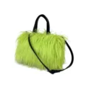 Bolso tote de felpa de pelo largo verde lima con asas y bandolera negras de moda - Verde Fluorescente