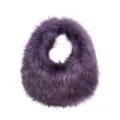 Trendy faux raccoon fur hobo bag in vibrant purple plush material for Y2K style - Purple