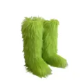 Premium knee-high lime green faux fur snow boots featuring shaggy warm plush texture for women - 36 / Fluorescent Green