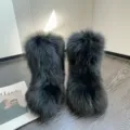 Trendy black faux fox fur Y2K snow boots in stylish gal style for winter fashion outfit. - 36 / Black
