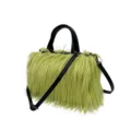 Bolso de mano de felpa de piel sintética verde estilo Y2K con correas de cuero negro - Verde oliva