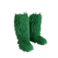 Women's fluffy green faux fur knee-high snow boots for winter fashion - 36 / Dark Green