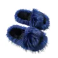 Trendige dunkelblaue flauschige Kunstpelz-Slipper im Y2K-Stil für modebewusste Damen - Königsblau - Wollimitat-Sohle 2.0 (Nur Schuhe) / 36 (US 3)