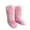 Fashionable pink faux fur knee-high snow boots for women with long plush texture - Light Pink