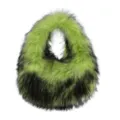 Y2K style faux raccoon fur tote bag in striking green and black color-block design - Fluorescent Green