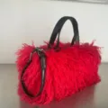 Bolso tote de piel sintética roja con asas negras y estilo Y2K para mujer moderno - Piel de cordero tibetano rojo 436