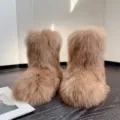 Flauschige Y2K-Schneestiefel aus Kunstpelz mit dicker Plateausohle in hellem Hellbraun - 36 / Milchtee-Farbe