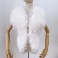 Detailed view of white faux Mongolian fur texture on a backless halter top vest garment - One Size / White
