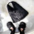 Chic black faux fur slippers and matching tote bag set for Y2K millennium fashionistas - 36 ( US 3 ) / Black Set