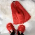 Stylish red faux fur tote bag and matching fluffy slippers set in vibrant Y2K style - 36 ( US 3 ) / Red Set