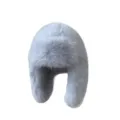 Warm light grey faux fox fur ushanka ski hat with protective ear flaps for winter - Haze Blue