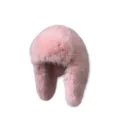 Warm pink faux fox fur aviator hat with plush ear flaps for winter outdoor activities. - Sakura Pink