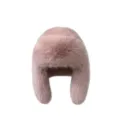 Cozy light pink faux fox fur ushanka hat with warm protective ear flaps for winter - Dusky Pink