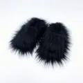 Black Y2K style faux fur slippers with a long and shaggy mongolian wool texture - 36 (US 3) / Black