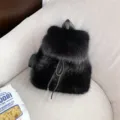 Stylish black faux rabbit fur plush backpack with drawstring closure for daily use - Faux Fox Fur - Black