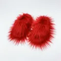 Plush faux Mongolian wool Y2K home slippers with long red faux fur millenium style - 36 (US 3) / Red