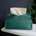 Copri scatola per fazzoletti in finta pelle verde scuro con eleganti scritte in rilievo - Verde