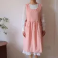 Grembiule in cotone rosa in stile giapponese con lacci laterali e tasche frontali - Rosa