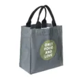 Borsa pranzo in tela grigia con stampa 'ONLY FOOD AND LOVE' verde - grigio-blu