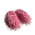 Chaussons en peluche rose à poils longs style punk Y2K pour un confort intérieur - Rose foncé