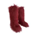 Stylish wine red faux fur knee-high snow boots for women, warm winter plush boots - Burgundy