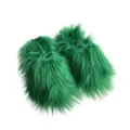 Chaussons tendance en fausse fourrure verte de style Y2K avec texture hirsute pour femme - Vert Foncé