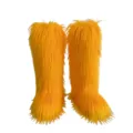 Cozy bright orange knee-high faux fur snow boots for women with long plush fur - Orange
