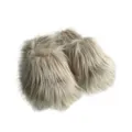 Chaussons en fausse fourrure beige style Y2K avec peluche longue et douce pour maison. - Café Clair