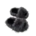 Stylische dunkelgraue Kunstpelz-Hausschuhe mit flauschiger Textur im y2k-Punk-Rock-Stil - Dunkelgrau - Wollimitat-Sohle 2.0 (Nur Schuhe) / 36 (US 3)