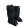 Elegant and warm women's black faux fur tall snow boots with fluffy texture for winter - Black