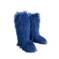 Electric blue faux fur knee-high snow boots for women stylish winter wear - Sapphire Blue