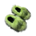Flauschige Faux-Pelz-Hausschuhe im Y2K-Stil in leuchtendem Grün mit schwarzen Spitzen - Fluoreszierendes Grün - Kunstwollsohle 2.0 (Nur Schuhe) / 36 (US 3)