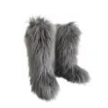 Stylish and warm grey faux fur knee-high snow boots for women's winter fashion footwear - Gray