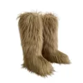 Knee-high women's snow boots with luxurious beige faux fur finish - Khaki