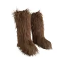 Stylish brown faux fur knee-high snow boots for women, warm plush winter footwear - Dark Coffee