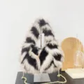 Black and white zigzag patterned faux fox fur handbag with elegant gold chain strap - 30*35*9 / Black and White Mixed
