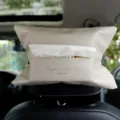 Bolsa de pañuelos de cuero beige para coche colgada en el reposacabezas. - S / Gris Piedra de Luna