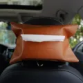 Funda de caja de pañuelos para coche de cuero marrón de estilo nórdico colgada - S / Marrón Té
