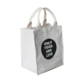Borsa pranzo minimalista in tela bianca con scritta Only Food and Love per uso quotidiano - Bianco