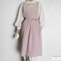 Grembiule minimalista in cotone rosa con lacci in vita e tasca per casa e cucina - Rosa