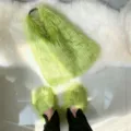 Vibrante bolso tote de piel sintética verde lima y juego de zapatillas de pelo suave - Conjunto Verde Oliva