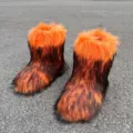 Botas de nieve de pelo sintético en naranja y marrón estilo Y2K muy mullidas - 36 / Naranja