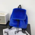 Fashionable vibrant blue faux fur backpack featuring a soft plush texture and drawstring - Faux Rabbit Fur - Royal Blue