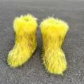 Vibrant lemon yellow fluffy faux fur snow boots for women featuring a bold Y2K style aesthetic - 36 / Yellow